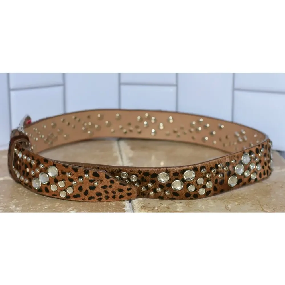 CARA New York Leather Belt Calf Hair Rhinestone Embellishments Western Buckle